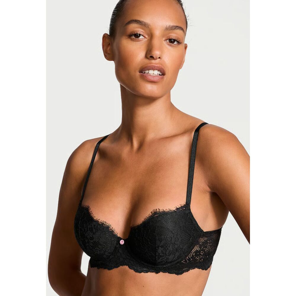 NWT Victoria's Secret 34C Black Lace Lined Demi Bream Angels Underwire Bra